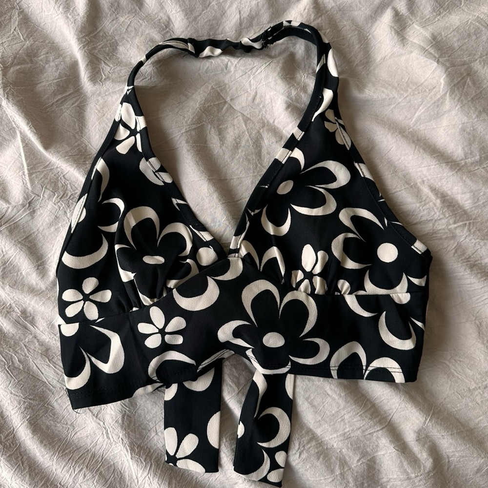 Black Floral Halter Top